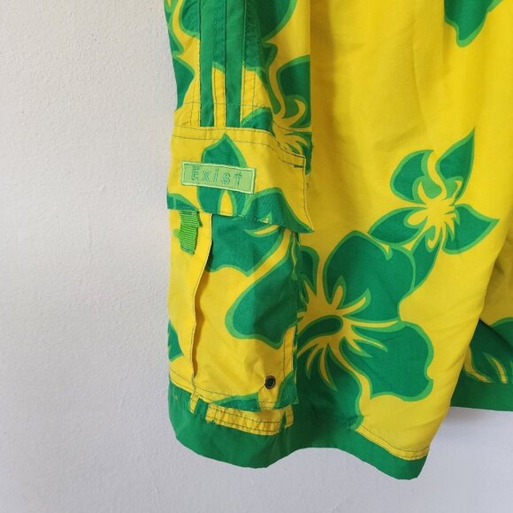 Y2K Exist Supreme Swim Trunks Swimsuit Yellow Green Mens Large - Picture 3 of 7